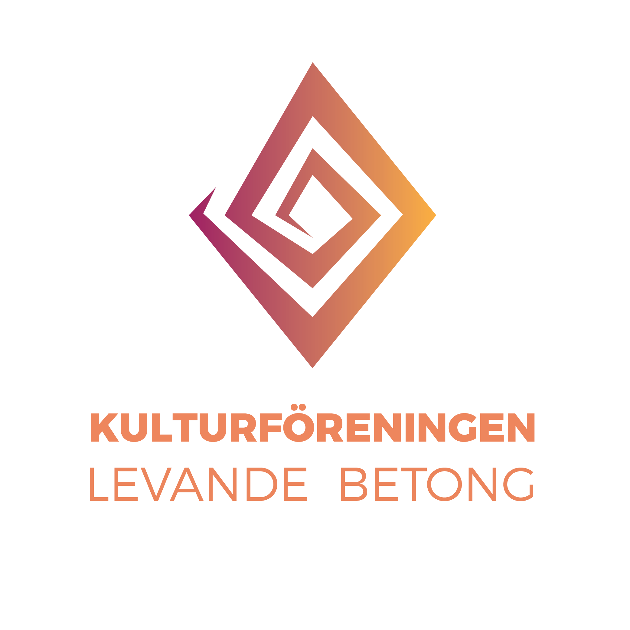 Vertical logo: the diamond on top and the name Kulturföreningen Levande Betong in orange below.