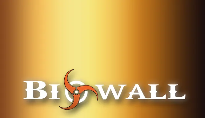 The Biowall logo on a golden background.